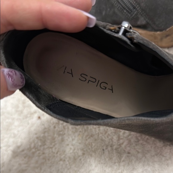 Via Spiga Charcoal Suede Heeled Boots - Picture 5 of 5